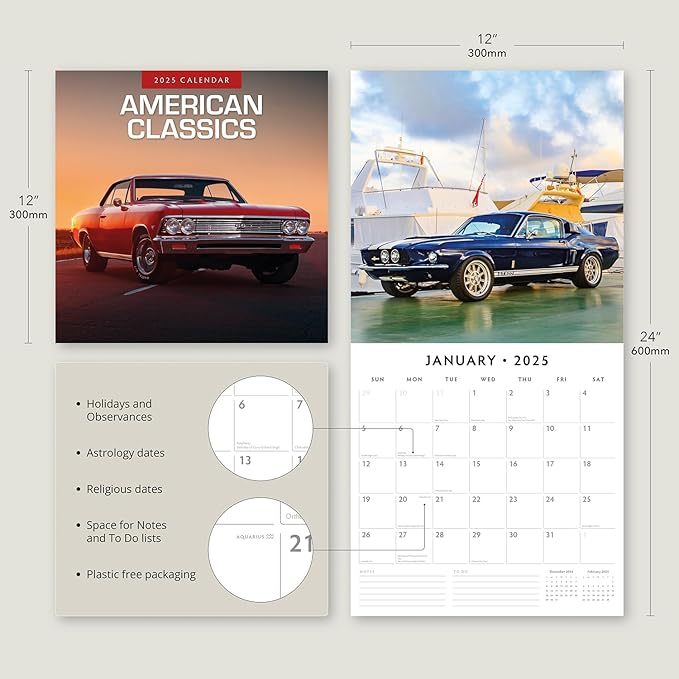 Red Robin 2025 American Classics Monthly Wall Calendar | 12" x 24" Open | Premium Thick & Sturdy Paper | Hangable 12 Month Calendar | Plastic Free | 4 Month Transition Page for 2024