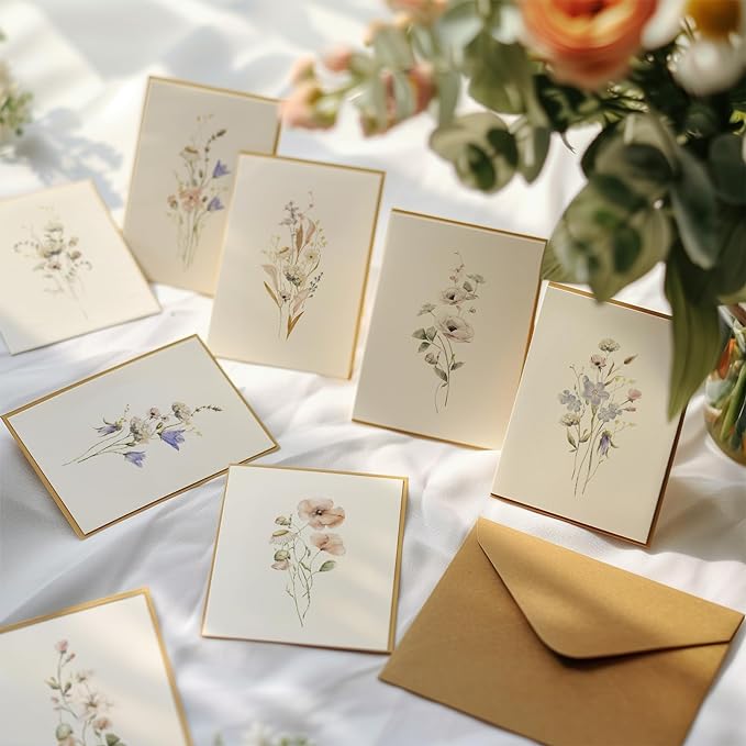 Blank Cards, 32 Pack Blank Greet Cards, Beautiful Blank Note Cards, Perfect Stationary Set For All Occasions, 8 Assorted Floral Designs, 4" x 6"