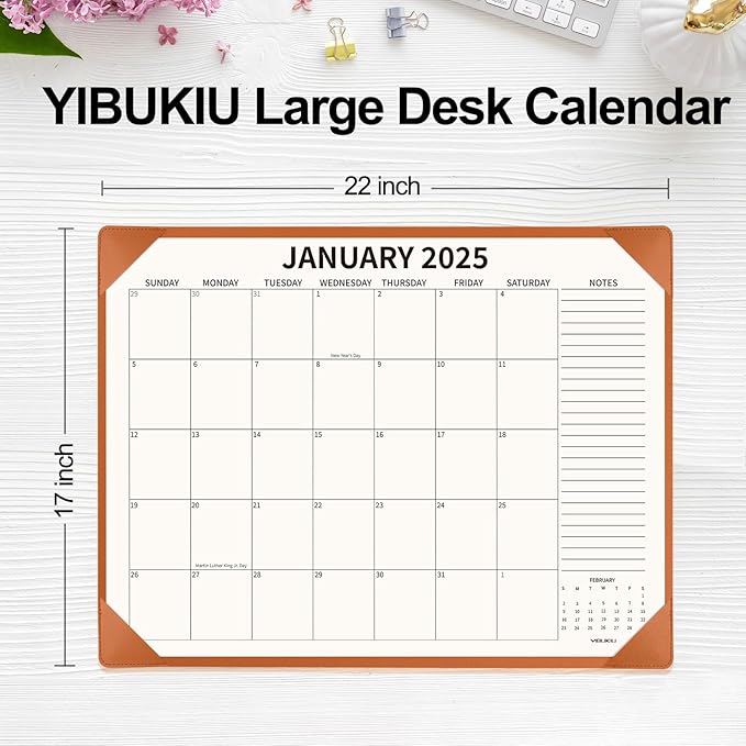 Desk Calendar 2025-2026 with Desktop Mat, 22x17 inch Large Desk Pad Calendar 18 Months Runs from 2025 to June 2026, Big Desk Blotter Calendar for Home Office and School, Brown