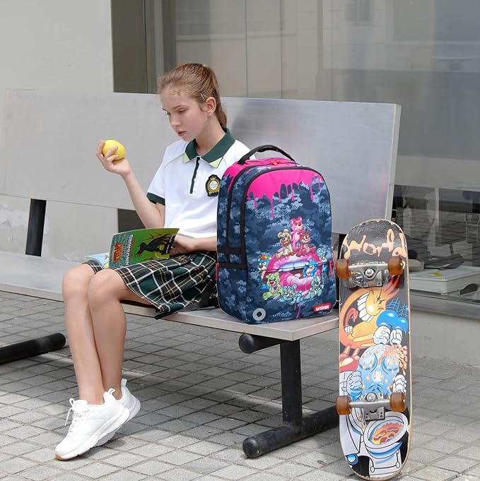 UNIKER Backpack for Girls,Graffiti Backpack for women,School Backpack for Girls, Laptop Backpack for 15.6 Inch,College Bag Computer Bag Pink, 20L