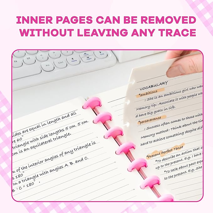 Discbound Notebook, 8-Disc Disbound Planner with Removable Pages, 180 Pages Spiral Notebook, Poly Cover Discbound Planner for Work, Travel, Note Taking(With Index Sticker),Rose Red,A4