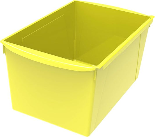 Storex Extra-Large Book Bin, Interlocking Plastic Organizer for Home, Office and Classroom, Yellow, 1-Pack (71132A06C)