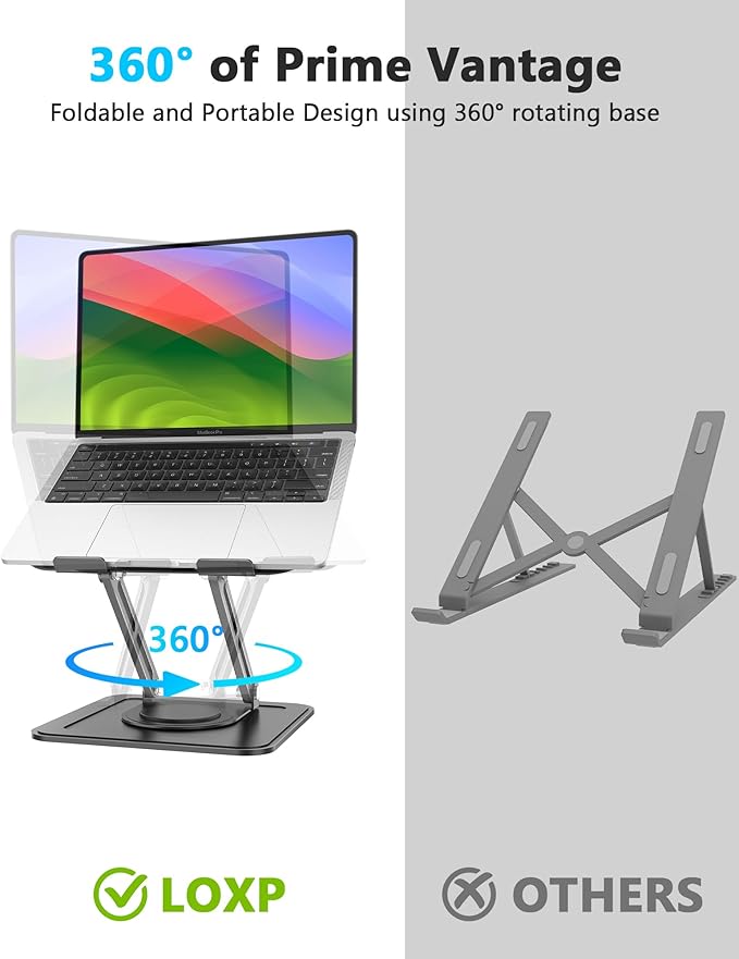 Adjustable Laptop Stand, Computer stand with 360 Rotating Base, Ergonomic Laptop Riser for Desk Foldable Laptop Mount Protable Computer Stand for Laptop Fits with MacBook Pro Air (10-16") - Black