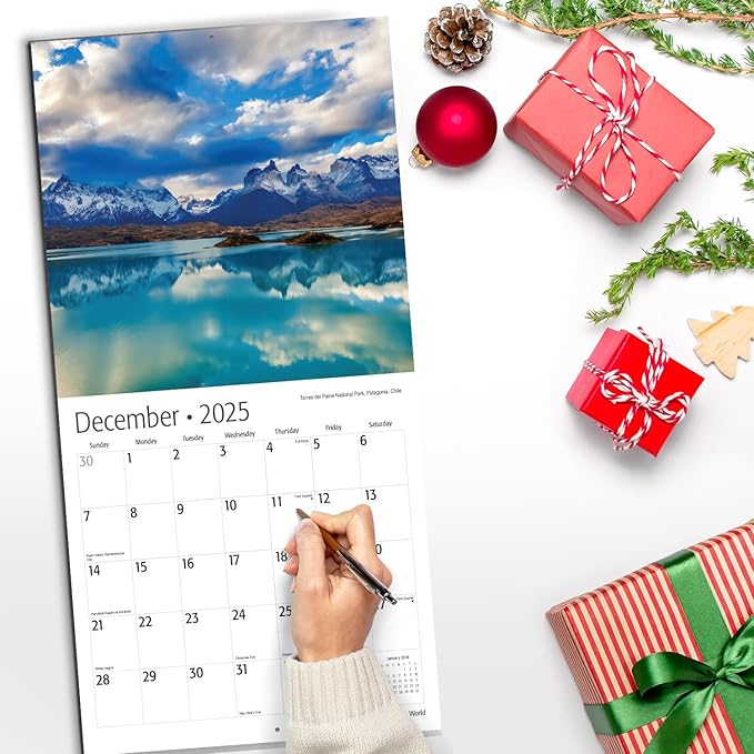 RED EMBER National Parks Around the World 2025 Wall Calendar 12 Month | 12" x 24" Open | Thick & Sturdy Paper | Giftable | Calendar 2025