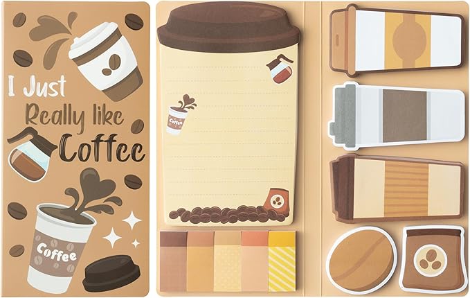 B1ykin Sticky Notes Set - Cartoon Theme Cute Self-Stick Notes Pad Teacher Appreciation Gifts， Self-Adhesive Writing Memo Pages Sticky to Do Notepad for Kids Employee School Office (Coffee)