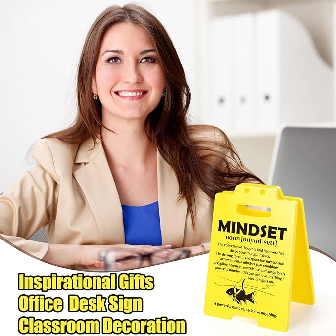 MBL Inspirational Positive Gifts Men - Mindset Definition Sign, Motivational Mental Health Gift for Women Coworker College Student Birthday Christmas White Elephant, Office Cubicle Dorm Decor Sign