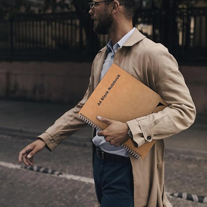 A4 Blank Journal Notebook, 2 Pack Large Spiral Sketchbook for Drawing, 200 Pages 100gsm Thick Unlined Blank Page Journal for Sketching Writing Taking Note and More - Kraft Brown Cover, 8.5" x 11"