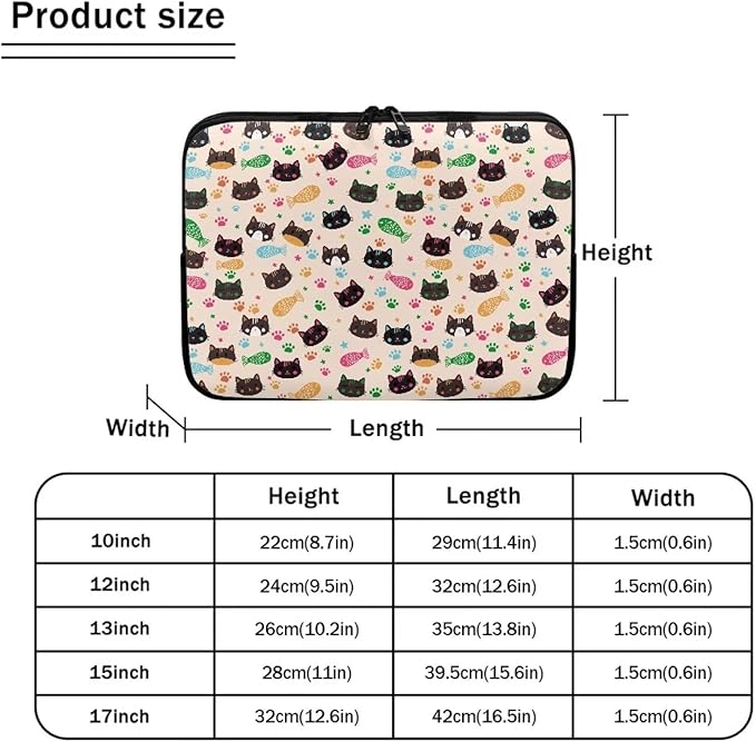 Cat Fish Printed Computer Carrying Cover, Large Capacity Laptop Case Bag Easy to Carry Computer Bag, 15 Inch Lightweight Laptop Briefcase Messenger Bag for Women
