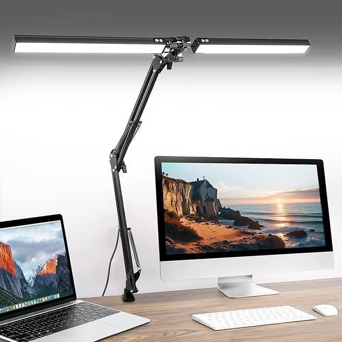 Desk Lamp with Clamp, Swing Arm Architect Lamps with Adjust Joints & 3 Color 10 Brightness Dimming Desk Light Eye Caring Study Lamp No Glare Drafting Light