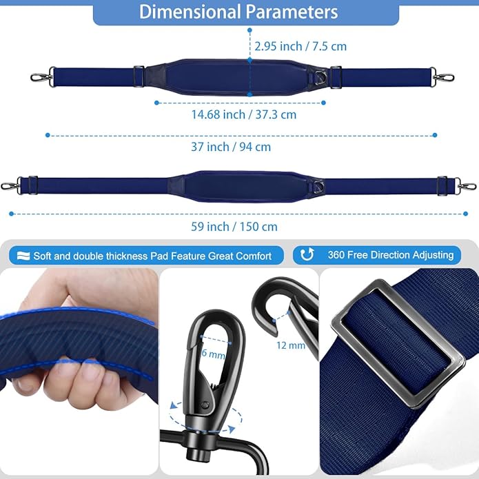ZINZ 3D Air Cushion Bag Strap 59 inch Adjustable Belt with Padded & Dual Clasps & Swivel Hooks, Comfort Strap for Bags