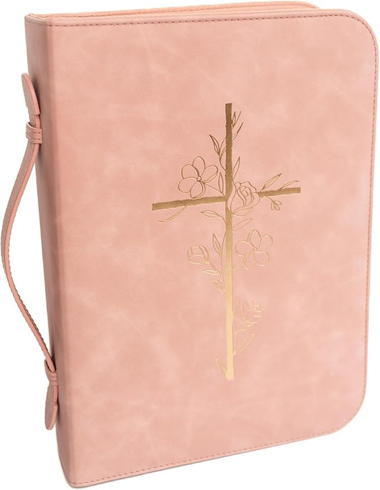 Pink Bible Cover Case for Women - PU Leather Bible Covers for Women - Pink Bible Case for Girls - Minimalist Design Debossed Bible Case, Large Bible Covers for Women – Bible Accessories (Pink/Gold)
