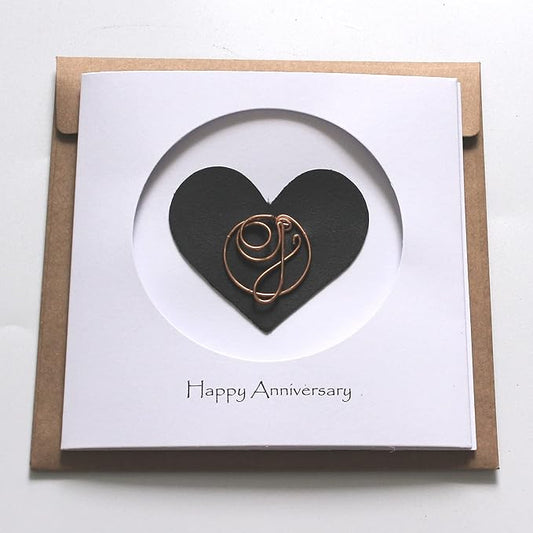 Personalized Initial Copper Card, Copper Initial, Anniversary Card for Her, Couple, Gift for Her (G)
