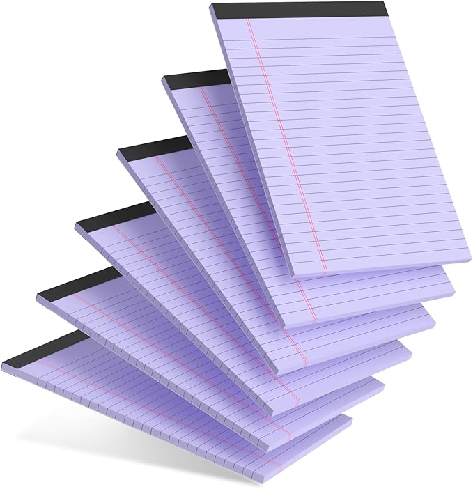 6pcs Small Legal Pad 5x8 College Ruled Purple Legal Pads Paper Notepads 6 Pack Study Back Writing Pads 5 x 8 Legal Pads Perforated Narrow Ruled Pads of Paper Purple