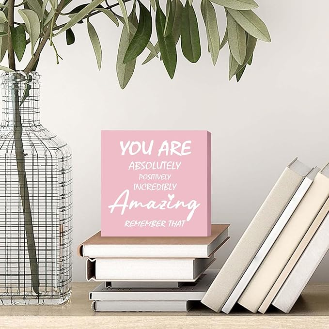 Pink Office Decor Desk Accessories Inspirational Pink Gifts for Women You are Amazing Pink Motivational Positive Office Decor Sign Desk Decorations for Women Home & Office Cute Desk Accessories