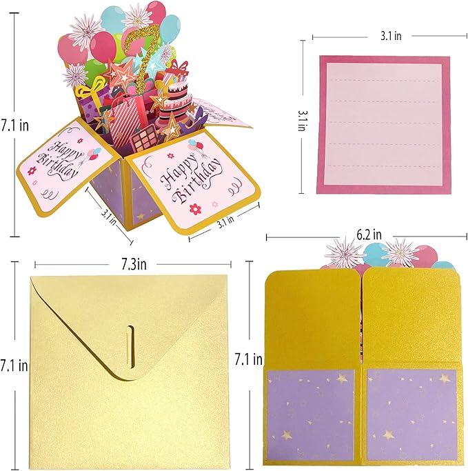 Asmallgf Happy 7th Birthday Pop Up Card for Daughter Niece, Funny 7 Years Old Birthday Gifts for Girl Boy, Sweet 7 Birthday Gift Ideas for Him Her