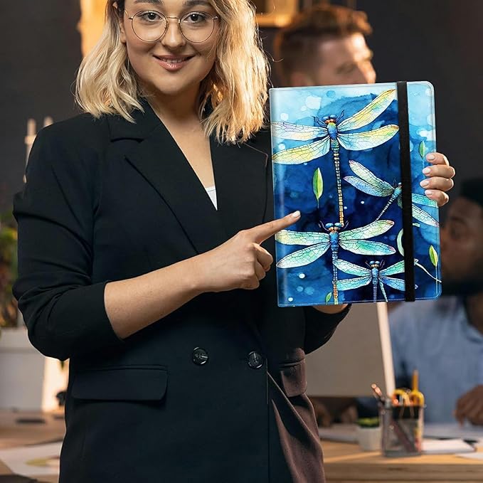 Dragonfly Padfolio Folder with Clipboard,Portfolios Organizer Clipboards with Storage Clipboard Writing Pad PU Leather Conference Document Organizer with Business Card Holder