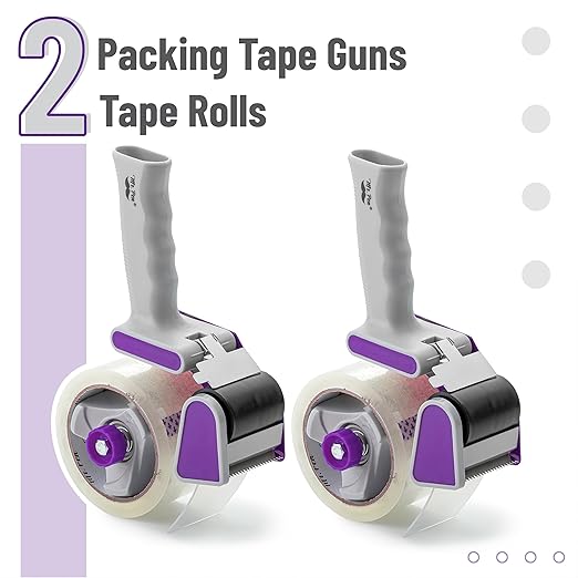 Mr. Pen- Packing Tape Dispenser Gun 2-Inch, 2 Pack with 2 Rolls Tape, Purple Heavy Duty Packing Tape with Dispenser, Packaging Tape, Clear Packing Tape, Tape Gun for Packing Boxes, Moving Tape
