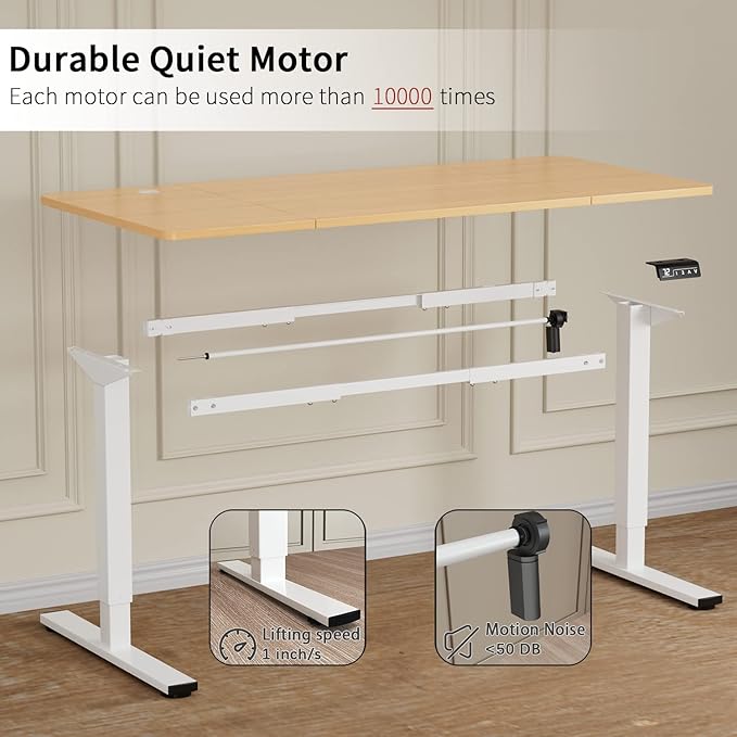 Furmax Electric Height Adjustable Standing Desk Large 63 x 24 Inches Sit Stand Up Desk Home Office Computer Desk Memory Preset with T-Shaped Metal Bracket, Wood