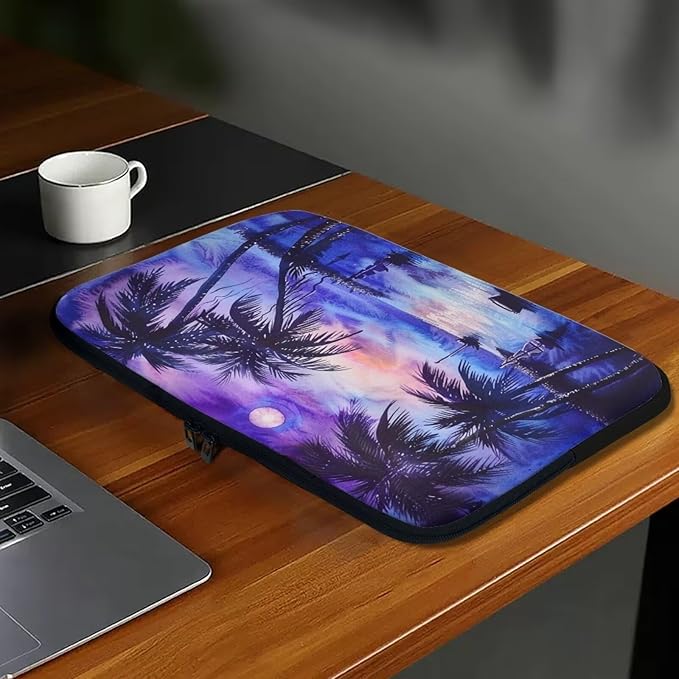 Tropical Palm Tree Laptop Sleeve for Women 15 inch Lap Top Case Portable Lightweight Computer Sleeve Laptop Pouch Slim Laptop Protector with Versatile Uses Tablet Bag Leaves Moon Purple