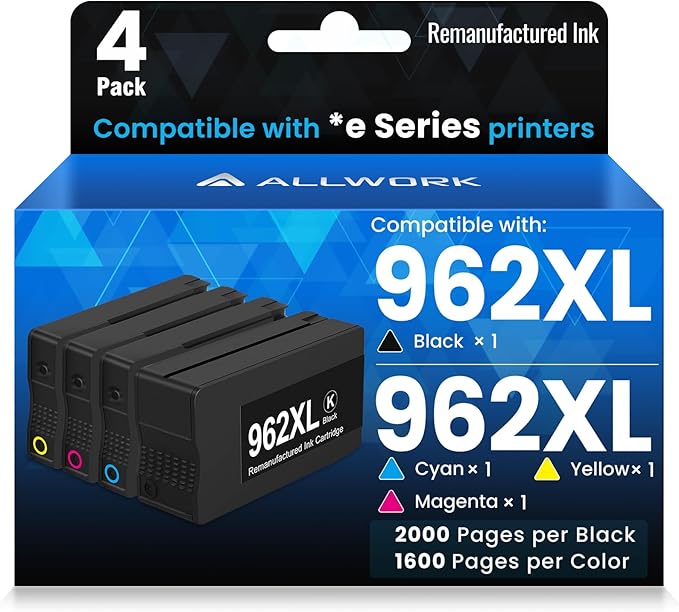 962XL Ink Cartridges 4 Color Pack Compatible Replacement for HP 962XL 962 Ink Work for HP OfficeJet Pro 9010 9013 9014e 9015e 9016 9018e 9019e 9020e 9022e 9023 9025e 9028e 9029 Printer