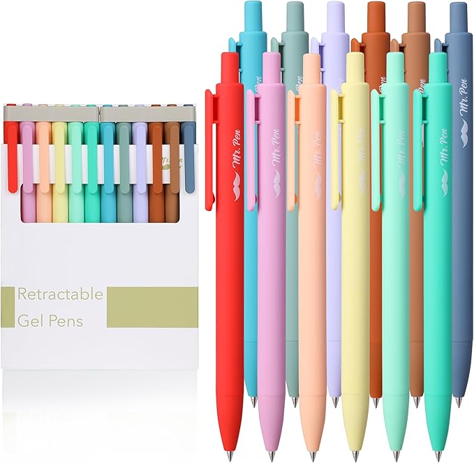 Mr. Pen- Retractable Gel Pen Pack, Assorted Colors, Fast Dry, Fine Point 0.7mm, Retractable, Cute Journaling Pens