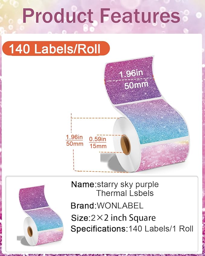 2inch Square Thermal Labels Self-Adhesive, 140 Sheets/Roll Printer Labels for Business and Home, Thermal Sticker for/Shipping/Packaging/DIY Logo Design/Thanks Card/Inventory