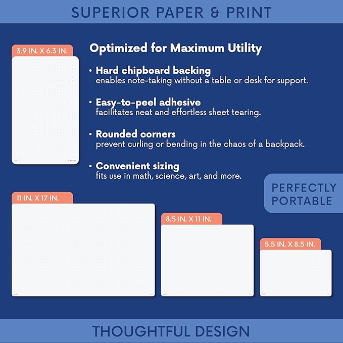 Notsu Dot Grid Notepads 11 x 17 inch | Large Dotted Memo Desk Pads with Premium Thick Paper 120gsm