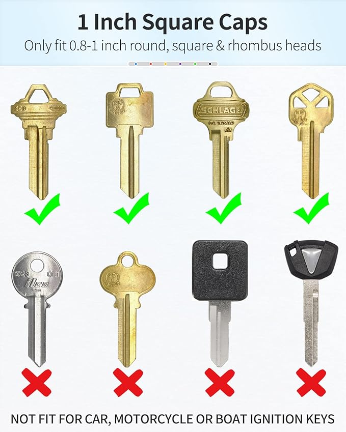 Uniclife 24 Pcs Key Cap Tags 1 Inch Key Covers Protectors with Blank Paper Labels and Clear Windows Soft Key Identifiers for Standard Regular Thin Flat House Keys (Not for Odd-Shaped Keys), 6 Colors