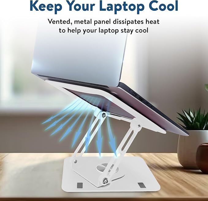 Swivel Laptop Stand for Desk, Adjustable Laptop Stand for Desk w/ 360° Rotation, Raise Tilt Cools Laptop with This Ergonomic Laptop Stand Riser, Collapsible iPad Computer Laptop Stand (White)