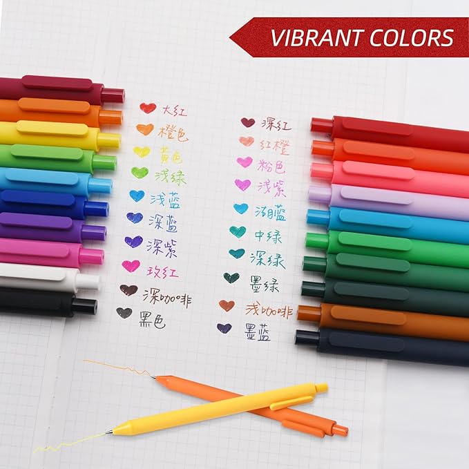 Kaco PURE Colored Gel Pens 0.5mm 20 Pieces Set Colorful Multi-color Ink Fine Point Comfort Grip Quick Drying Pens for Journaling Note Taking