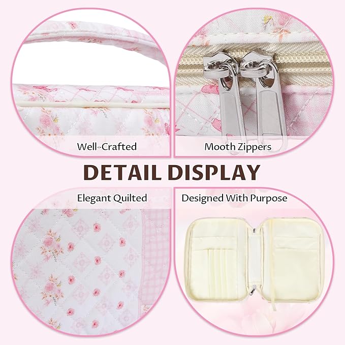 shirabags Quilted Bible Cover Case for Women - Elegant Cotton Bible Bag for Study, Church, Christian Gifts for Women (Pink Bow Patchwork, M)