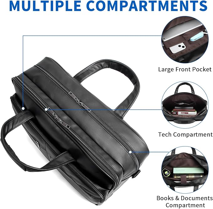 seyfocnia Men’s Leather Messenger Bag, 17.3 Inch Laptop Briefcase Satchel Computer Shoulder Bag Business Handbag-Black