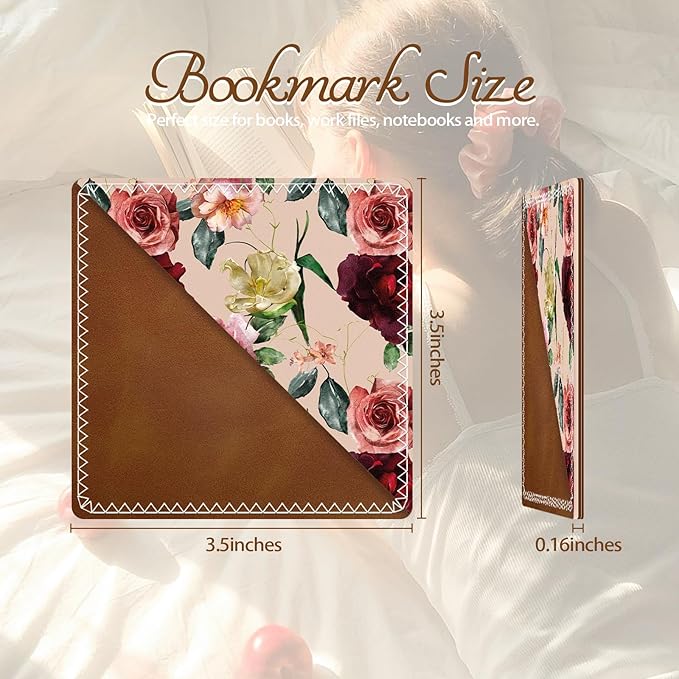 Personalized Leather Bookmarks, Fun & Cute Book Accessories for Reading Lovers, Unbreakable Page Markers for Women Men Girls Boys Student Teacher Kids Retirement Birthday Gifts (Red Rose)
