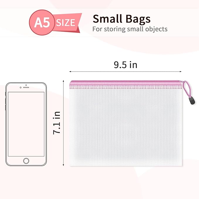 Umriox Small Zipper Pouch, 9.5x7.1 in (12 Colors, 12 Packs), Mesh Bags with Zipper for Office Supplies Travel Accessories