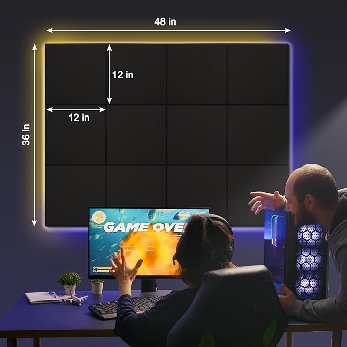 DOLLAR BOSS Large Cork Board for Wall 48" x 36" x 0.5" Bulletin Board 12 Packs Black Cork Board Tiles Self Adhesive Felt Wall Tiles with Pushpins, Corkboard for Office Pin Board Tack Board, Black