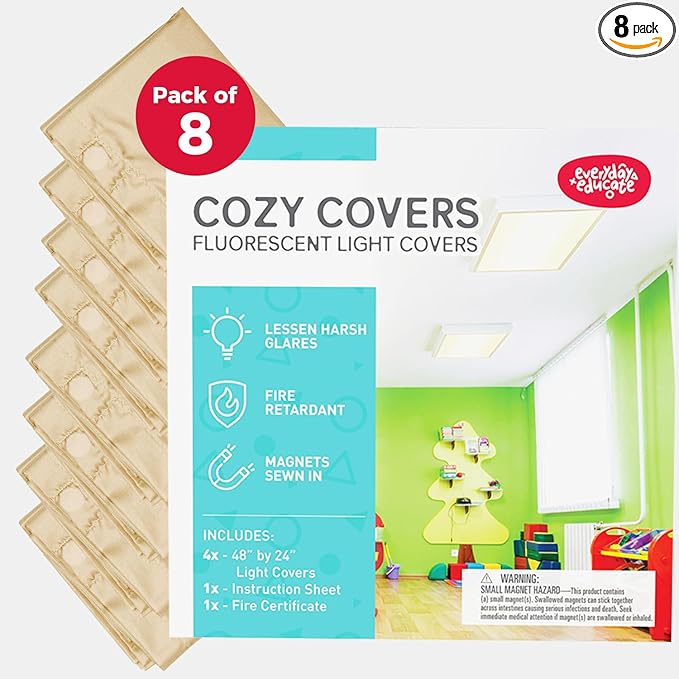 Fluorescent Light Covers for Ceiling Lights - Flicker & Glare Reducing Filters for Ceiling Lights - Overhead Light Covers - Light Covers for Classroom and Office - 48" x 24", Off-White (8 Pack)