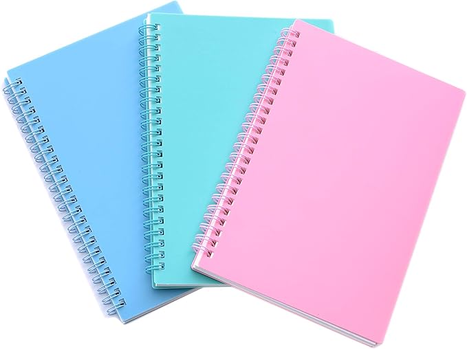 Yansanido Spiral Notebook, 3 Pcs A5 Thick Plastic Hardcover 8mm Ruled 3 Color 80 Sheets -160 Pages Journals for Study and Notes (Light Pink,Light Green,Light Blue, A5 5.7" x 8.3"-Ruled)
