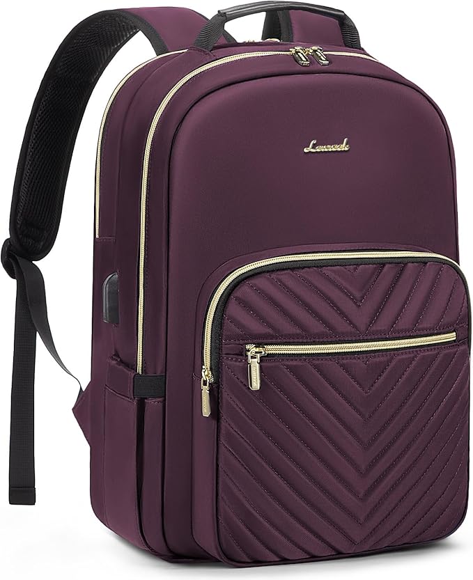 LOVEVOOK Laptop Backpack for Women 17.3 inch,Cute Womens Travel Backpack Purse,Professional Laptop Computer Bag,Waterproof Work Business College Teacher Bag Carry on Backpack with USB Port,Deep Purple