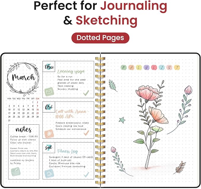 Dotted Spiral Journal Notebook for Women & Men, 140 Pages, Bullet Dotted Notebook for Journaling & Note Taking, Journals for Writing, A5(6"x8") - Black