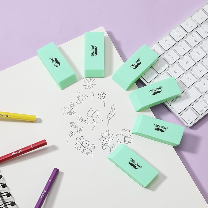 Mr. Pen- Erasers, 12 Pack, Green Pencil Eraser, Erasers for Pencils, Mr Pen Erasers, Erasers for School, Large Eraser, Block Erasers for School, Rubber Eraser, Large Erasers for School