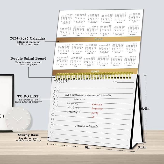 Small Desk Calendar 2025 - Standing 2025 Desk Calendar, OCT. 2024 - DEC. 2025, 8" x 6", Monthly Flip Desktop Calendar with To Do List, Your Personal Desk Calendar Planner for Home Office