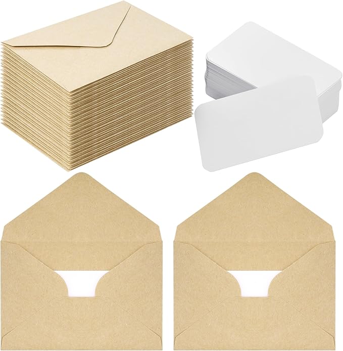 jiebor 100 Sets Small Kraft Envelopes with Small Blank Gift Business Card Wedding Invitation Pocket Envelopes for Graduations Wedding Shower Holiday 4.37 x 2.91 Inch Brown