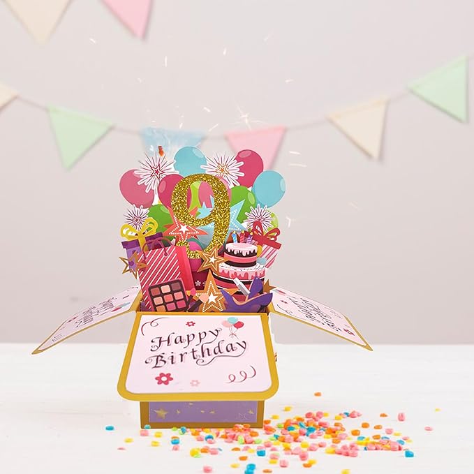 Asmallgf Happy 9th Birthday Pop Up Card for Daughter Niece, Funny 9 Years Old Birthday Gifts for Girl Boy, Sweet 9 Birthday Gift Ideas for Him Her