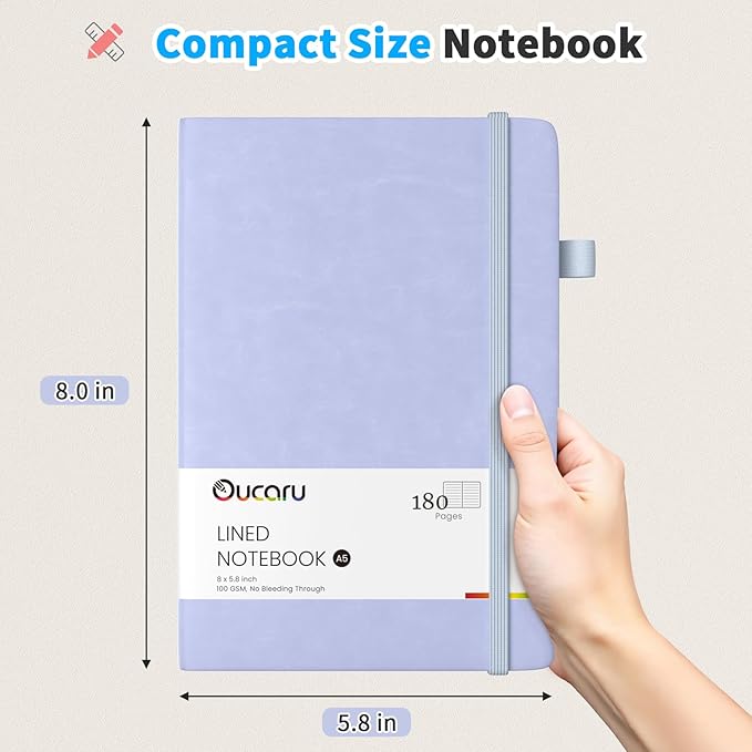Lined Journal Notebook, 4 Pack, 180 Pages, A5 Journals for Writing, 100 GSM Thick Paper, Small Notebooks Daily Journal for Women Men Work, Business, School, Travel Supplies