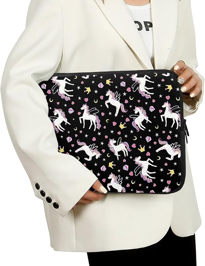 Horse Printed Computer Bags for Laptops Girls, Heart Pattern Computer Carrying Cover Portable Laptop Case Bag, 15 Inch Shockproof Laptop Bag Neoprene Computer Briefcase