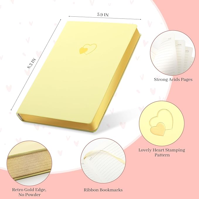 CAGIE Lined Journal Notebook for Women and Girls 256 Pages Cute Diary with Heart-Shaped Leather Journals for Writing A5 Soft Cover Notebooks for Work School (Beige, A5)