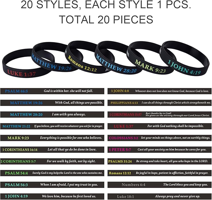 QEERBSIN Bible Verses Bracelets Motivational Christian Rubber Bracelets Faith Hope Wristbands Bracelets for Men Women Teens