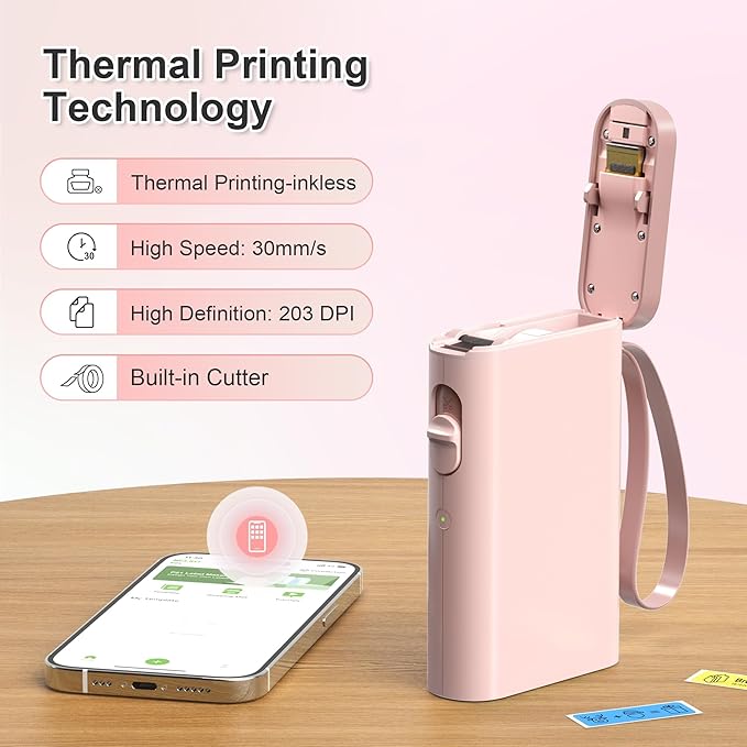 Nelko Label Maker Machine with Tape, P21 Bluetooth Label Printer, Wireless Mini Label Makers with Multiple Templates for Organizing Office Home, Pink