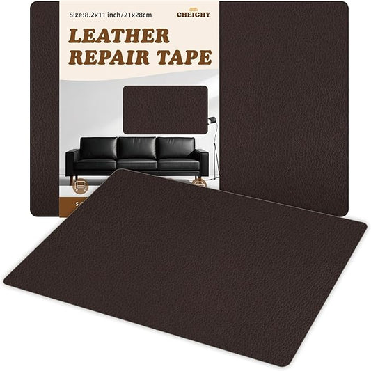 CHEIGHY 2pcs Leather Repair Kit, Self Adhesive Leather Repair Patch for Furniture 8.2X11 inch Vinyl Repair Kit for Couches Car Seats, Sofa, Office Chair, Belt, Jackets (Dark Coffee)