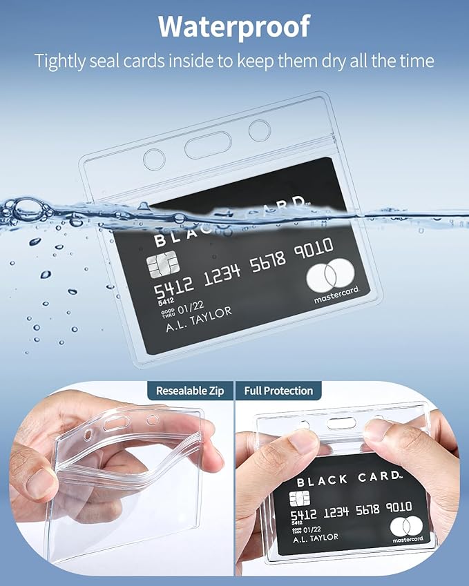 Pawfly 12 Pack ID Badge Holder Horizontal Clear Plastic Case with Resealable Zip Soft Waterproof Card Protector Pouch for Office School Credit Cards Proximity Key Cards Driver’s Licenses and Passes